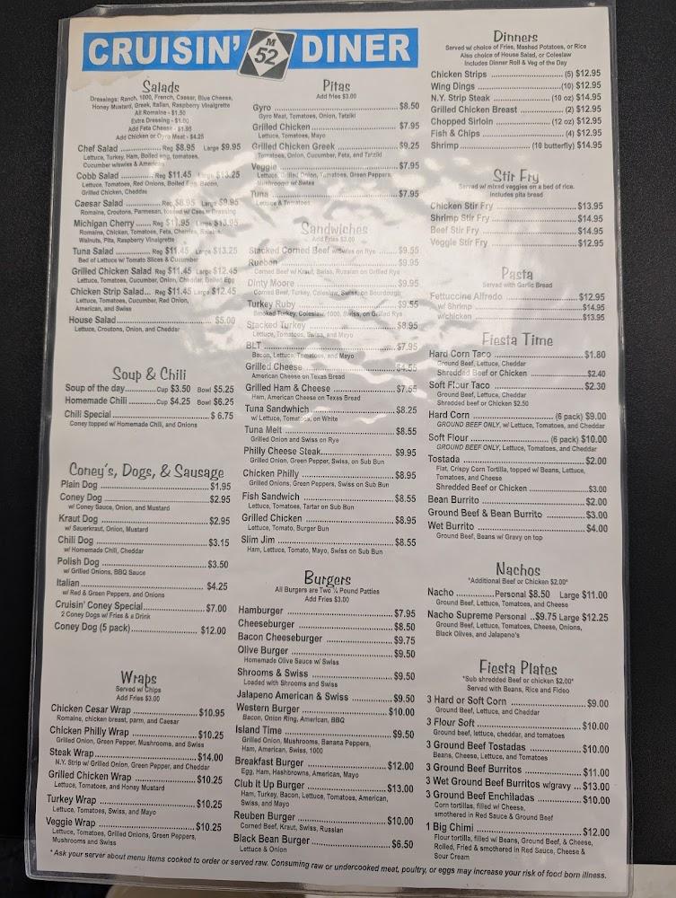 Cruisin' M52 Diner Menu image 3